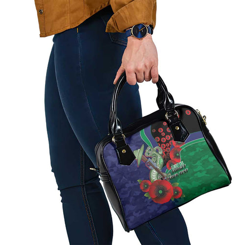 New Zealand Warriors ANZAC Personalised Shoulder Handbag Lest We Forget Poppy Camo