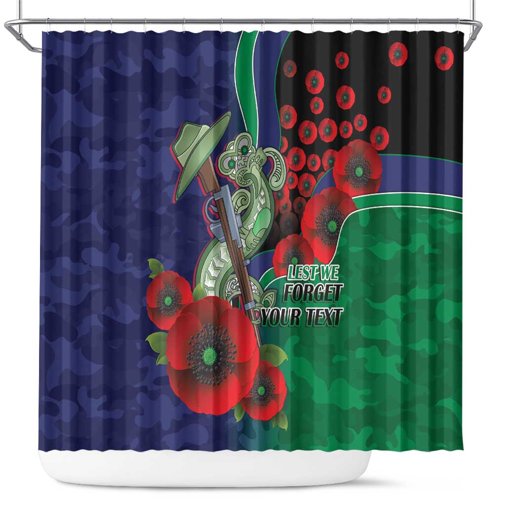 New Zealand Warriors ANZAC Personalised Shower Curtain Lest We Forget Poppy Camo