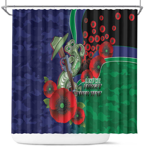 New Zealand Warriors ANZAC Personalised Shower Curtain Lest We Forget Poppy Camo