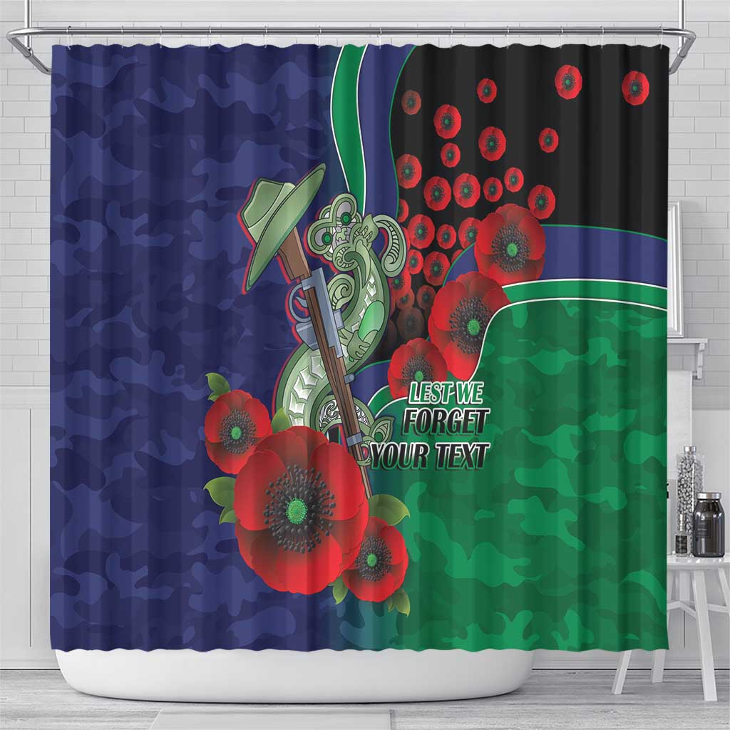New Zealand Warriors ANZAC Personalised Shower Curtain Lest We Forget Poppy Camo