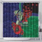 New Zealand Warriors ANZAC Personalised Shower Curtain Lest We Forget Poppy Camo