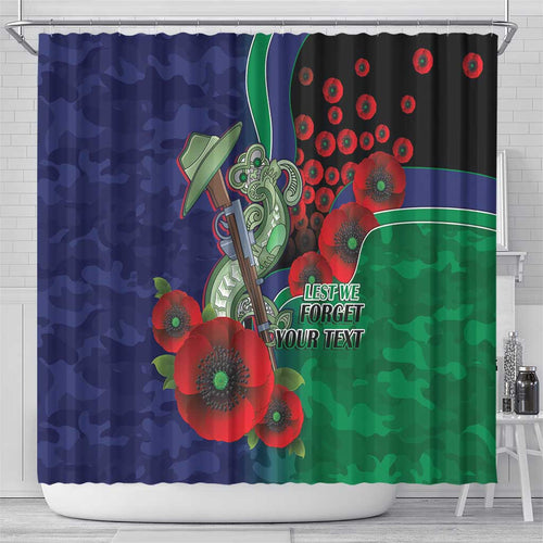 New Zealand Warriors ANZAC Personalised Shower Curtain Lest We Forget Poppy Camo