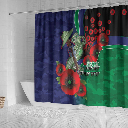 New Zealand Warriors ANZAC Personalised Shower Curtain Lest We Forget Poppy Camo