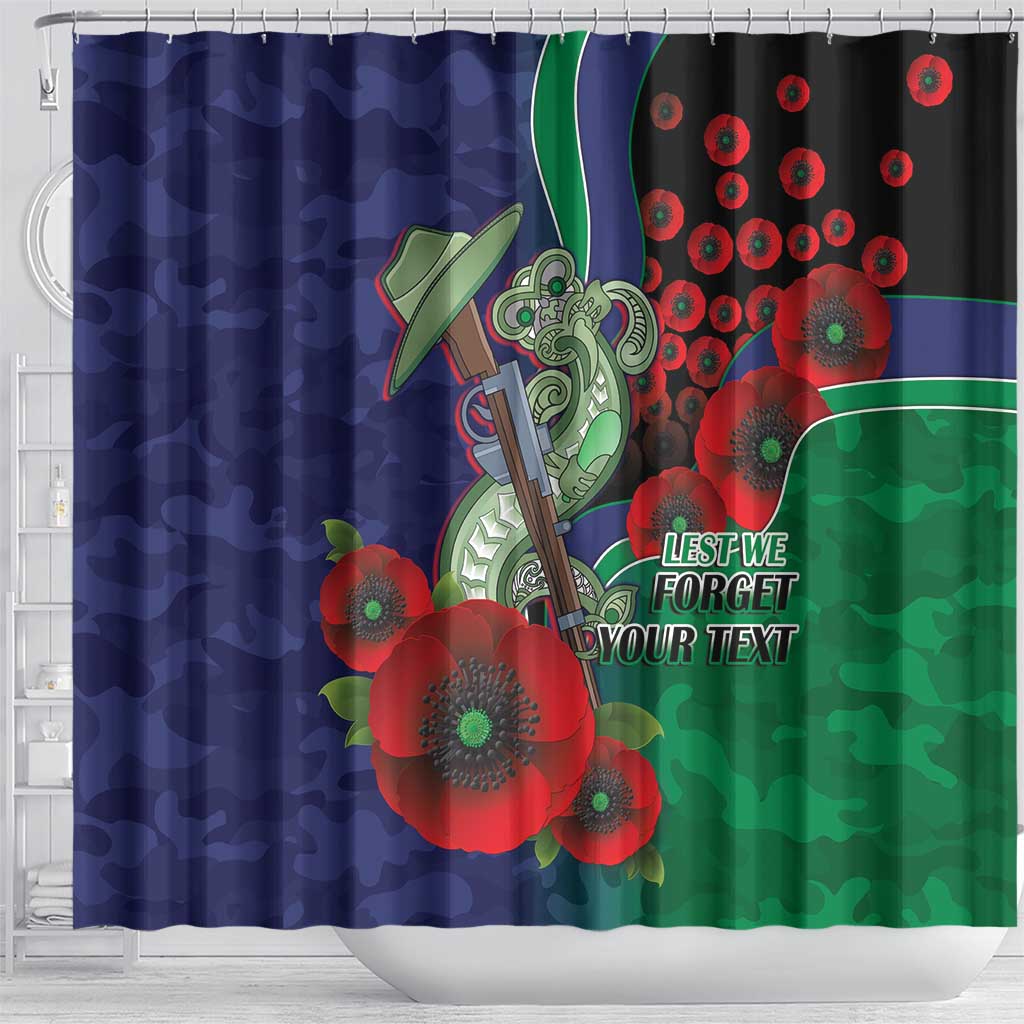 New Zealand Warriors ANZAC Personalised Shower Curtain Lest We Forget Poppy Camo