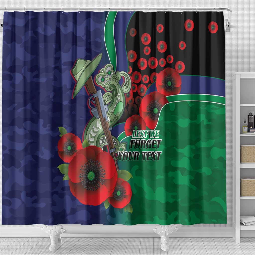 New Zealand Warriors ANZAC Personalised Shower Curtain Lest We Forget Poppy Camo