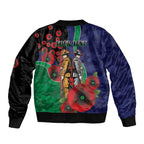 New Zealand Warriors ANZAC Personalised Sleeve Zip Bomber Jacket Lest We Forget Poppy Camo