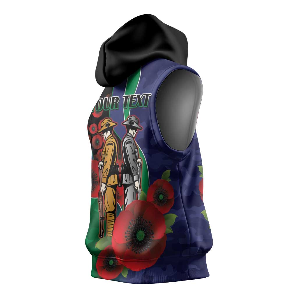 New Zealand Warriors ANZAC Personalised Sleeveless Hoodie Lest We Forget Poppy Camo