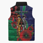 New Zealand Warriors ANZAC Personalised Sleeveless Puffer Jacket Lest We Forget Poppy Camo