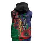 New Zealand Warriors ANZAC Personalised Sleeveless Zip Hoodie Lest We Forget Poppy Camo