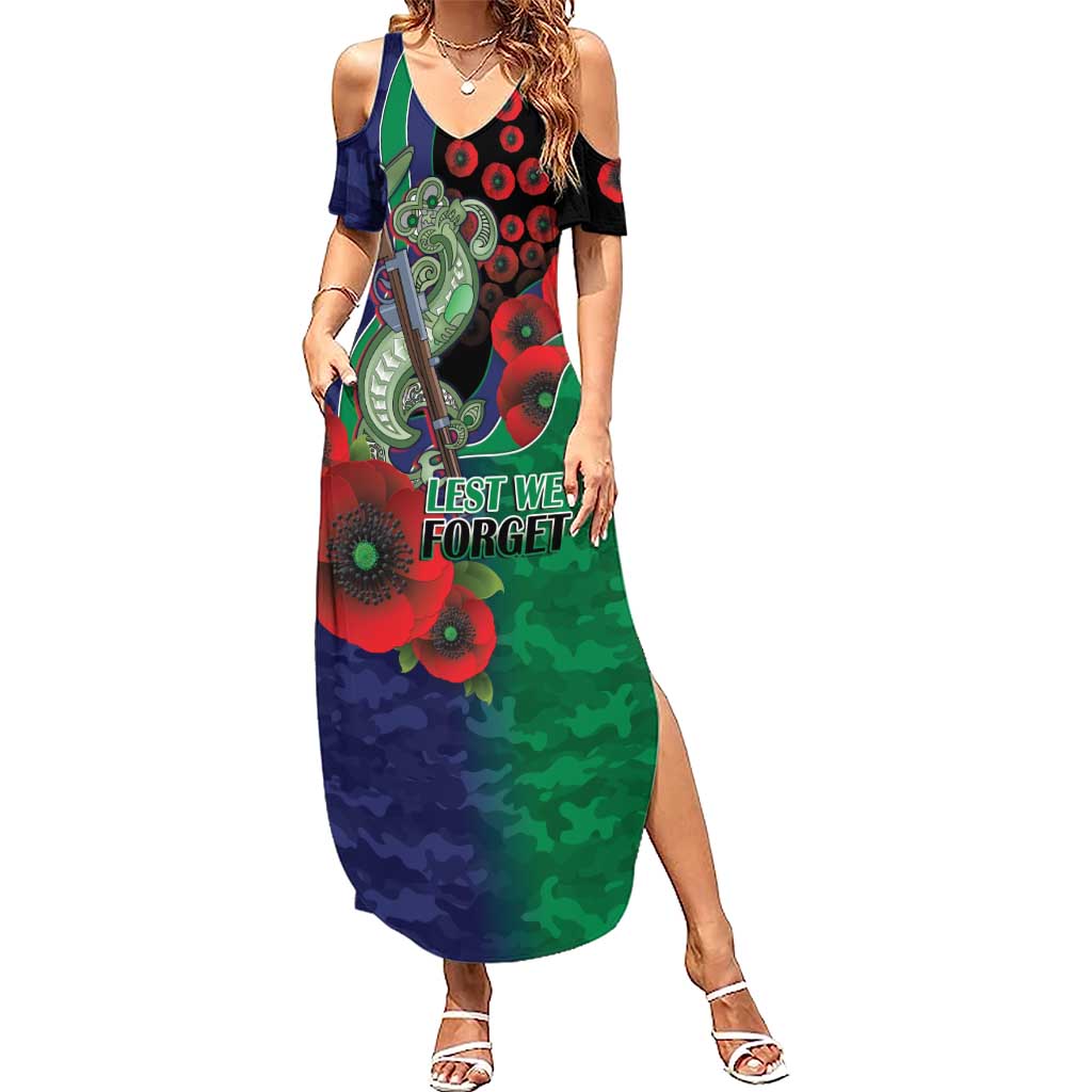 New Zealand Warriors ANZAC Personalised Summer Maxi Dress Lest We Forget Poppy Camo