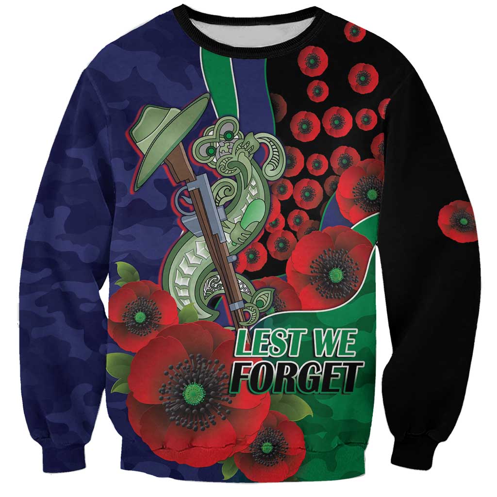 New Zealand Warriors ANZAC Personalised Sweatshirt Lest We Forget Poppy Camo