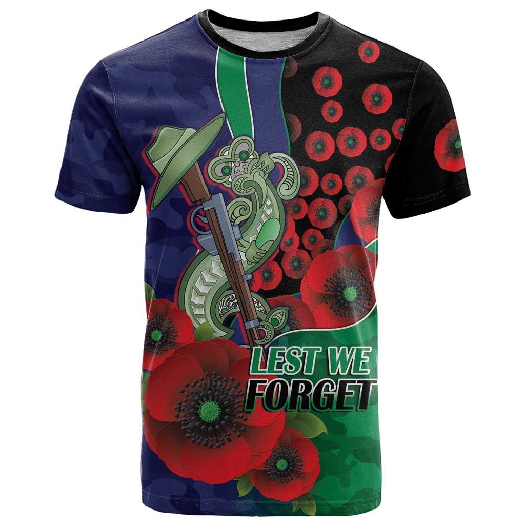 New Zealand Warriors ANZAC Personalised T Shirt Lest We Forget Poppy Camo