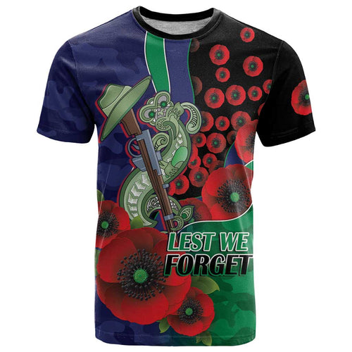 New Zealand Warriors ANZAC Personalised T Shirt Lest We Forget Poppy Camo