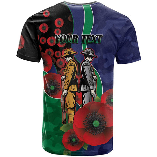 New Zealand Warriors ANZAC Personalised T Shirt Lest We Forget Poppy Camo