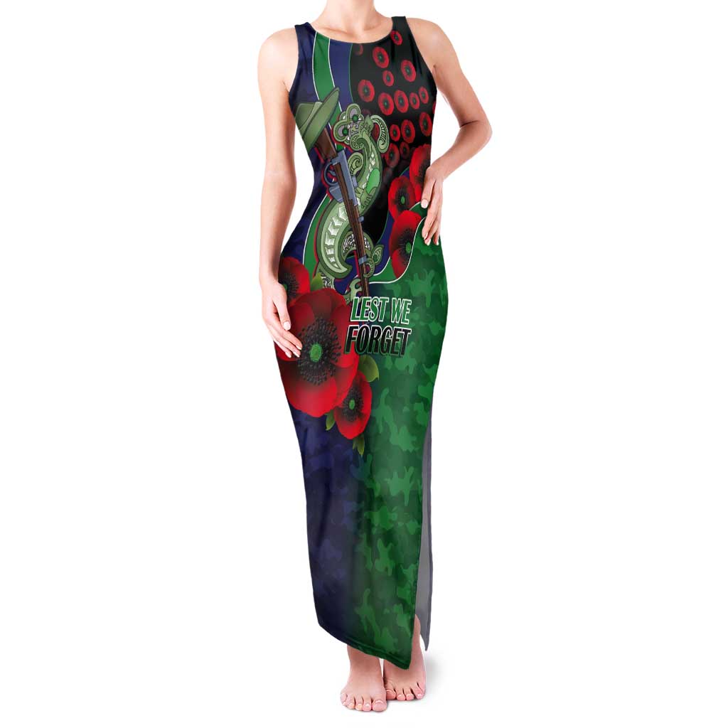 New Zealand Warriors ANZAC Personalised Tank Maxi Dress Lest We Forget Poppy Camo