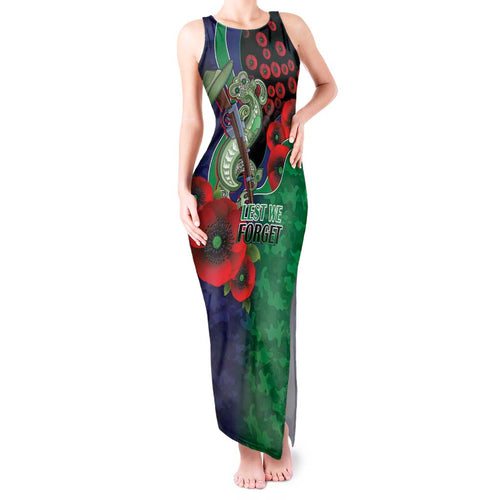 New Zealand Warriors ANZAC Personalised Tank Maxi Dress Lest We Forget Poppy Camo
