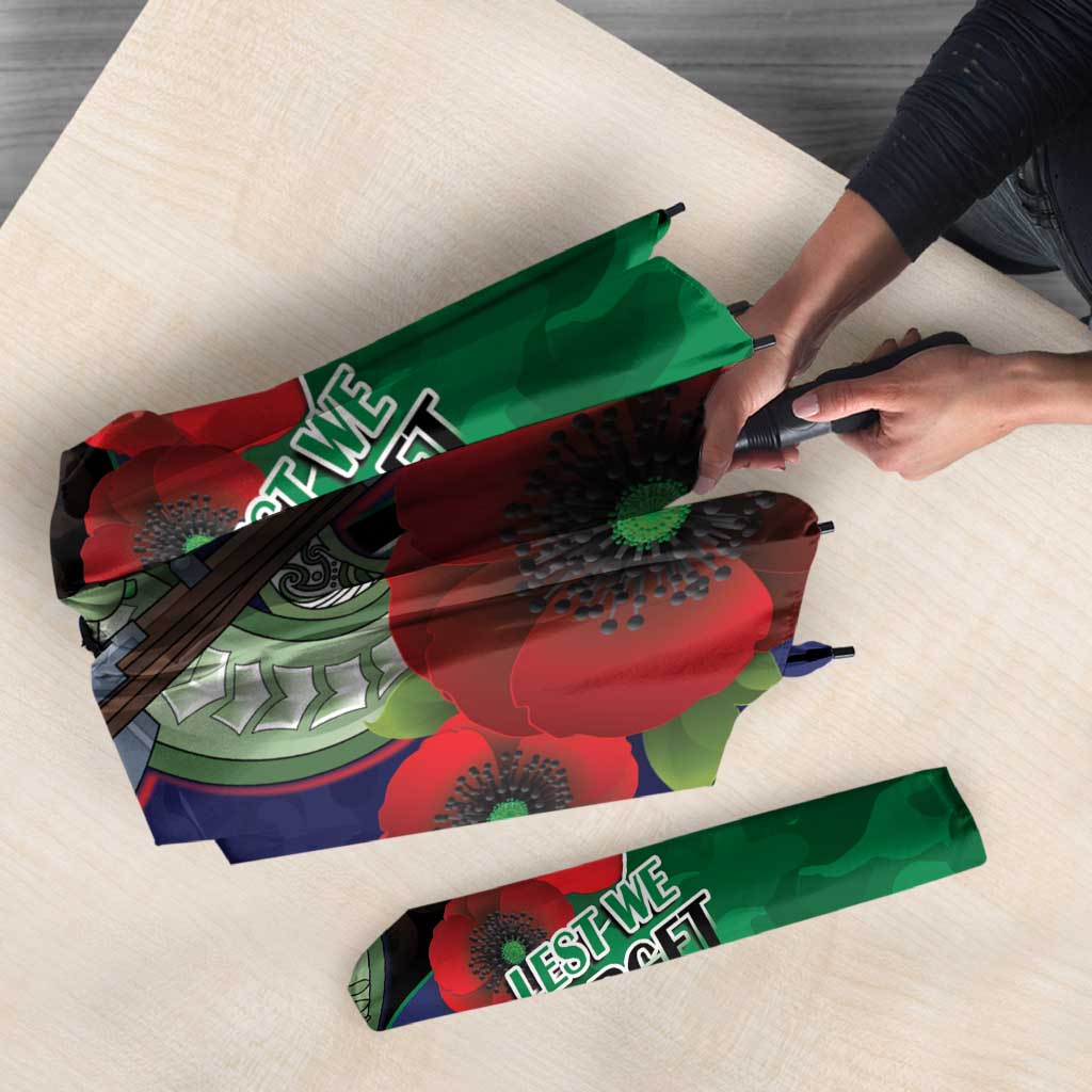 New Zealand Warriors ANZAC Personalised Umbrella Lest We Forget Poppy Camo