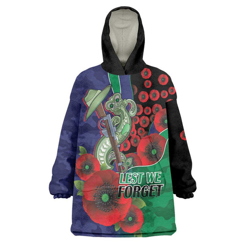 New Zealand Warriors ANZAC Personalised Wearable Blanket Hoodie Lest We Forget Poppy Camo