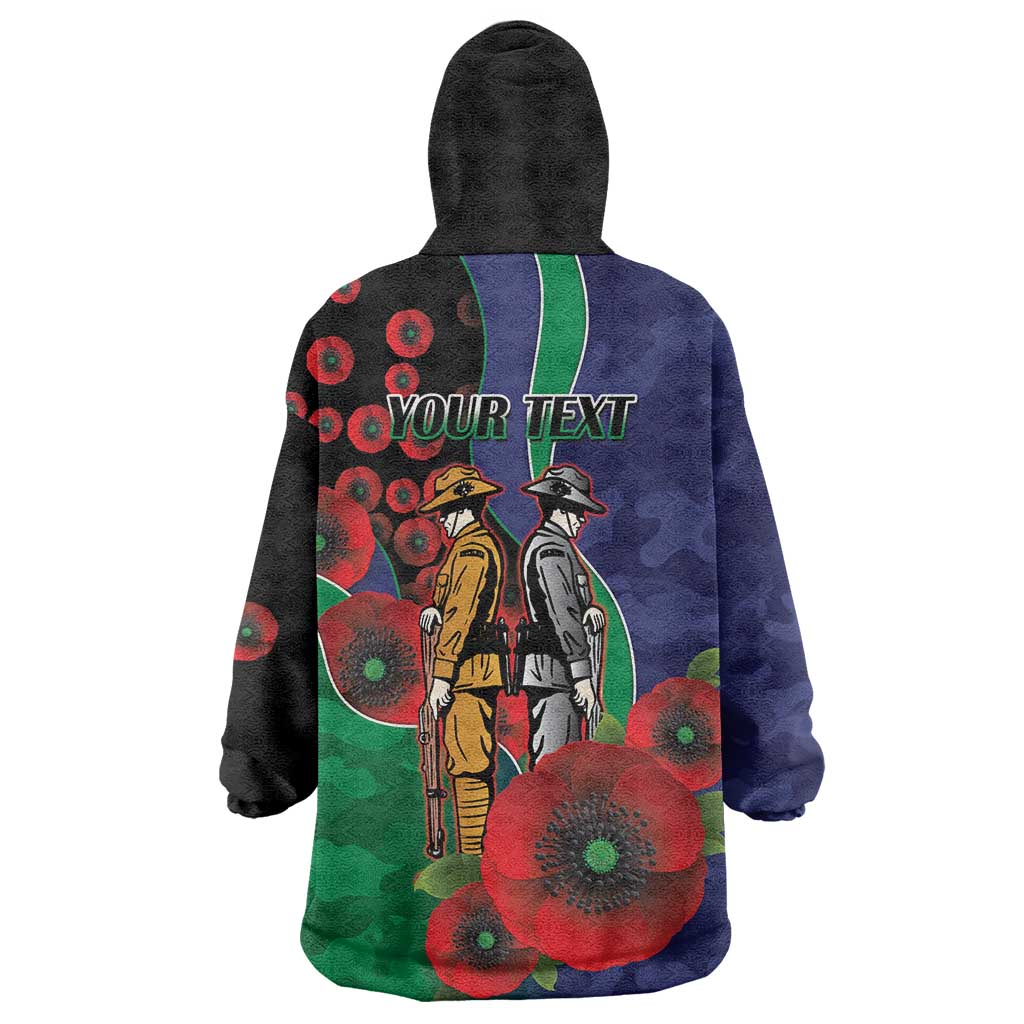 New Zealand Warriors ANZAC Personalised Wearable Blanket Hoodie Lest We Forget Poppy Camo