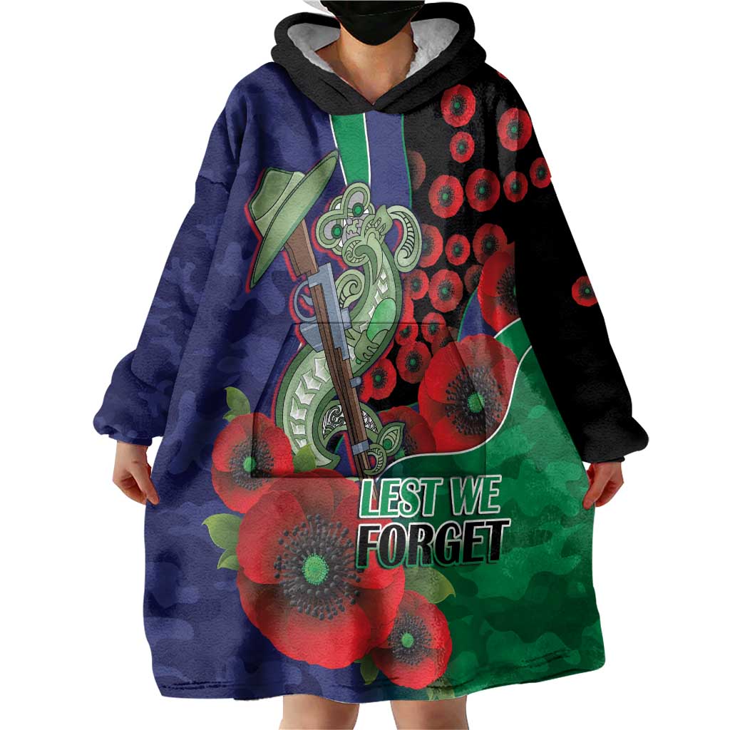 New Zealand Warriors ANZAC Personalised Wearable Blanket Hoodie Lest We Forget Poppy Camo