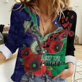 New Zealand Warriors ANZAC Personalised Women Casual Shirt Lest We Forget Poppy Camo