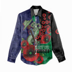 New Zealand Warriors ANZAC Personalised Women Casual Shirt Lest We Forget Poppy Camo