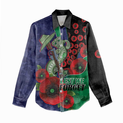 New Zealand Warriors ANZAC Personalised Women Casual Shirt Lest We Forget Poppy Camo