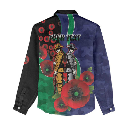 New Zealand Warriors ANZAC Personalised Women Casual Shirt Lest We Forget Poppy Camo