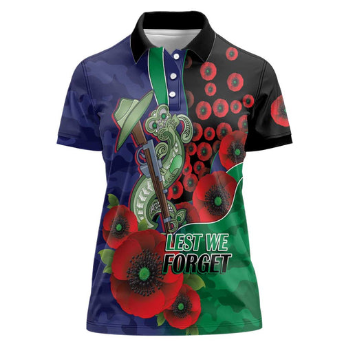 New Zealand Warriors ANZAC Personalised Women Polo Shirt Lest We Forget Poppy Camo