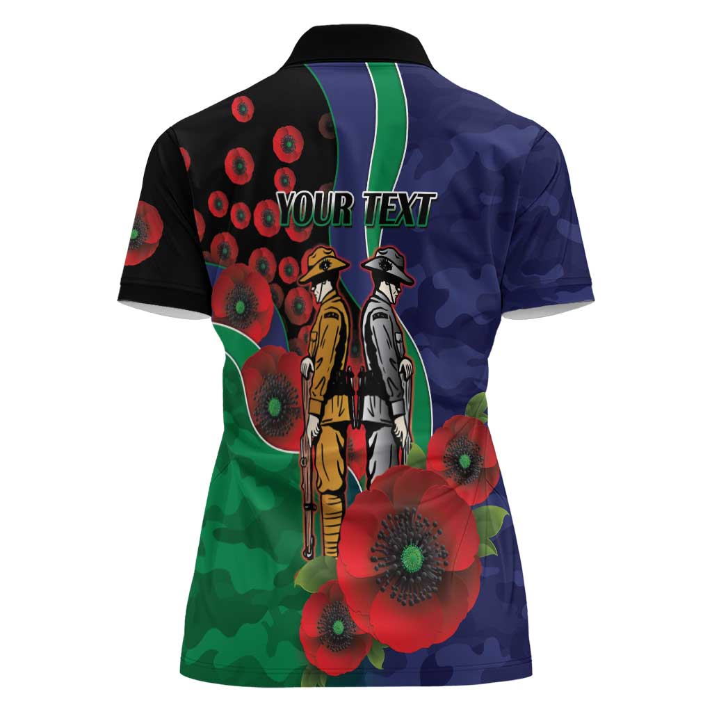 New Zealand Warriors ANZAC Personalised Women Polo Shirt Lest We Forget Poppy Camo