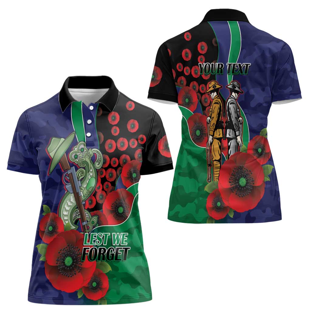New Zealand Warriors ANZAC Personalised Women Polo Shirt Lest We Forget Poppy Camo