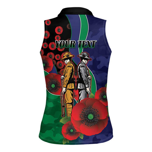 New Zealand Warriors ANZAC Personalised Women Sleeveless Polo Shirt Lest We Forget Poppy Camo