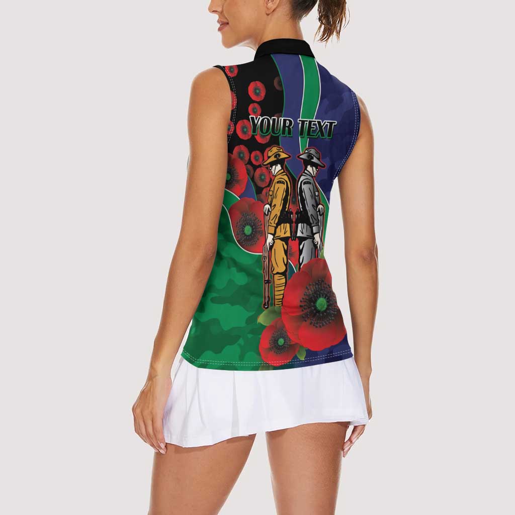New Zealand Warriors ANZAC Personalised Women Sleeveless Polo Shirt Lest We Forget Poppy Camo