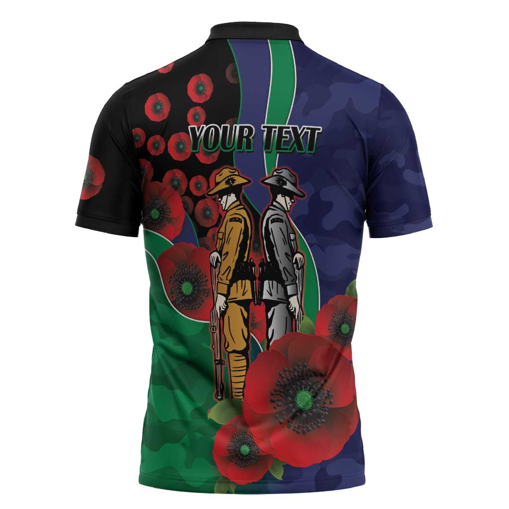 New Zealand Warriors ANZAC Personalised Zipper Polo Shirt Lest We Forget Poppy Camo
