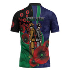 New Zealand Warriors ANZAC Personalised Zipper Polo Shirt Lest We Forget Poppy Camo