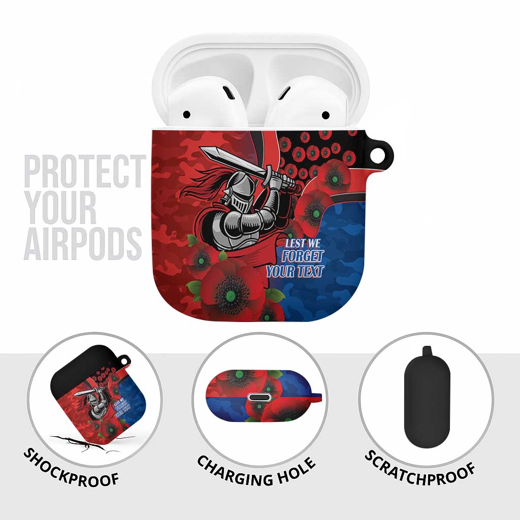 Newcastle Knights ANZAC Personalised AirPods Case Lest We Forget Poppy Camo