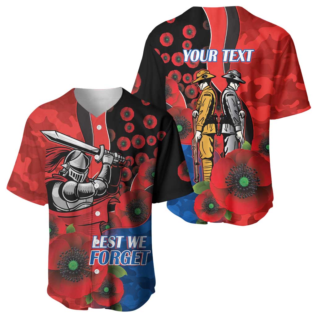Newcastle Knights ANZAC Personalised Baseball Jersey Lest We Forget Poppy Camo