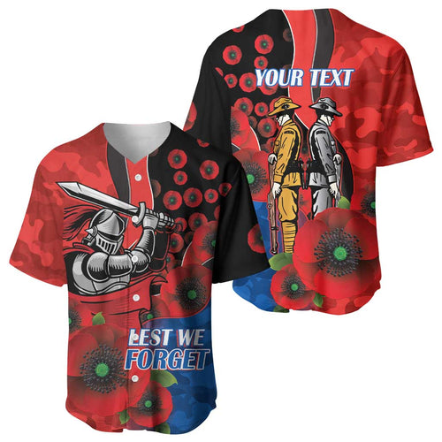 Newcastle Knights ANZAC Personalised Baseball Jersey Lest We Forget Poppy Camo