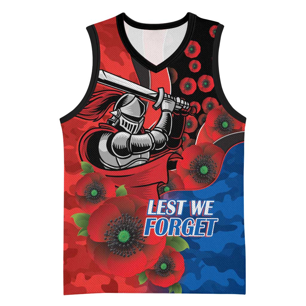Newcastle Knights ANZAC Personalised Basketball Jersey Lest We Forget Poppy Camo