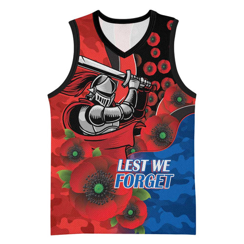 Newcastle Knights ANZAC Personalised Basketball Jersey Lest We Forget Poppy Camo