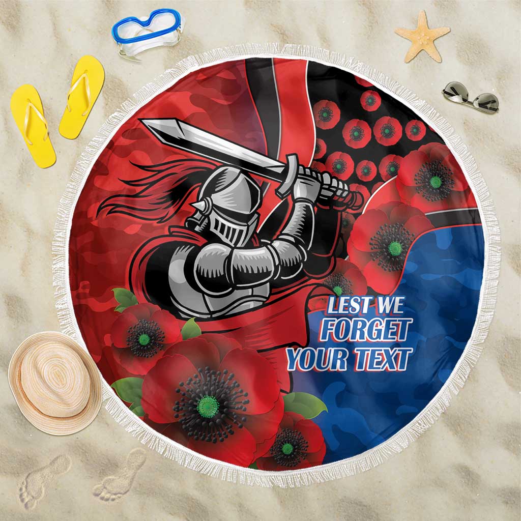 Newcastle Knights ANZAC Personalised Beach Blanket Lest We Forget Poppy Camo