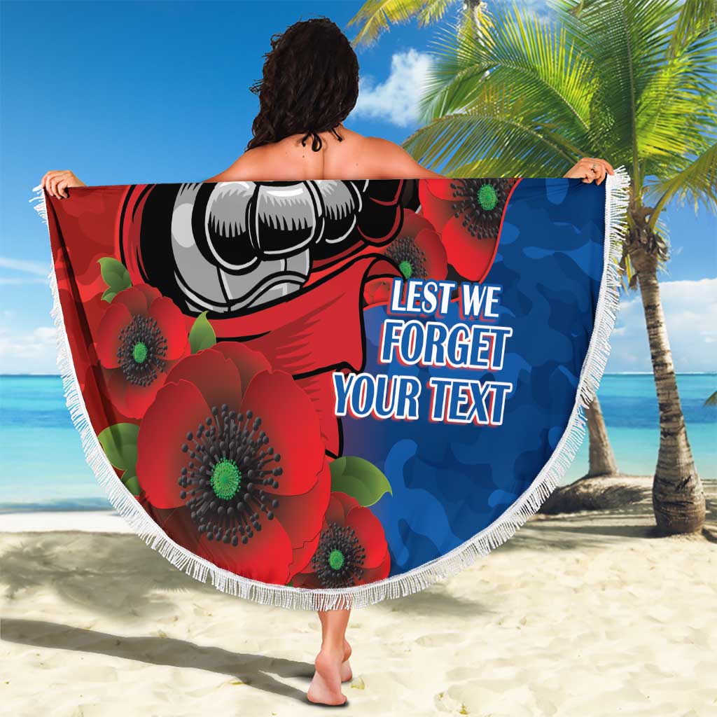 Newcastle Knights ANZAC Personalised Beach Blanket Lest We Forget Poppy Camo