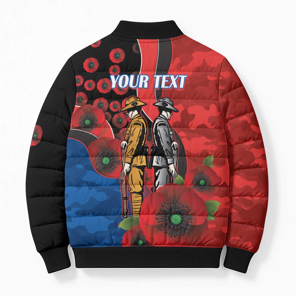 Newcastle Knights ANZAC Personalised Bomber Puffer Jacket Lest We Forget Poppy Camo