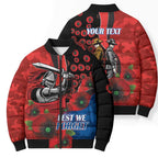 Newcastle Knights ANZAC Personalised Bomber Puffer Jacket Lest We Forget Poppy Camo