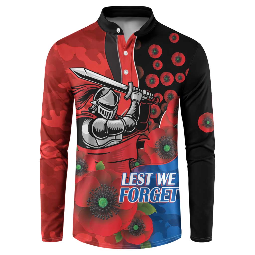 Newcastle Knights ANZAC Personalised Button Sweatshirt Lest We Forget Poppy Camo