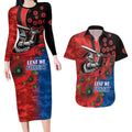 Newcastle Knights ANZAC Personalised Couples Matching Long Sleeve Bodycon Dress and Hawaiian Shirt Lest We Forget Poppy Camo