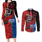 Newcastle Knights ANZAC Personalised Couples Matching Long Sleeve Bodycon Dress and Long Sleeve Button Shirt Lest We Forget Poppy Camo