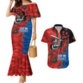 Newcastle Knights ANZAC Personalised Couples Matching Mermaid Dress and Hawaiian Shirt Lest We Forget Poppy Camo