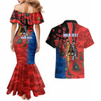 Newcastle Knights ANZAC Personalised Couples Matching Mermaid Dress and Hawaiian Shirt Lest We Forget Poppy Camo