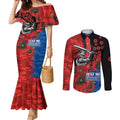 Newcastle Knights ANZAC Personalised Couples Matching Mermaid Dress and Long Sleeve Button Shirt Lest We Forget Poppy Camo